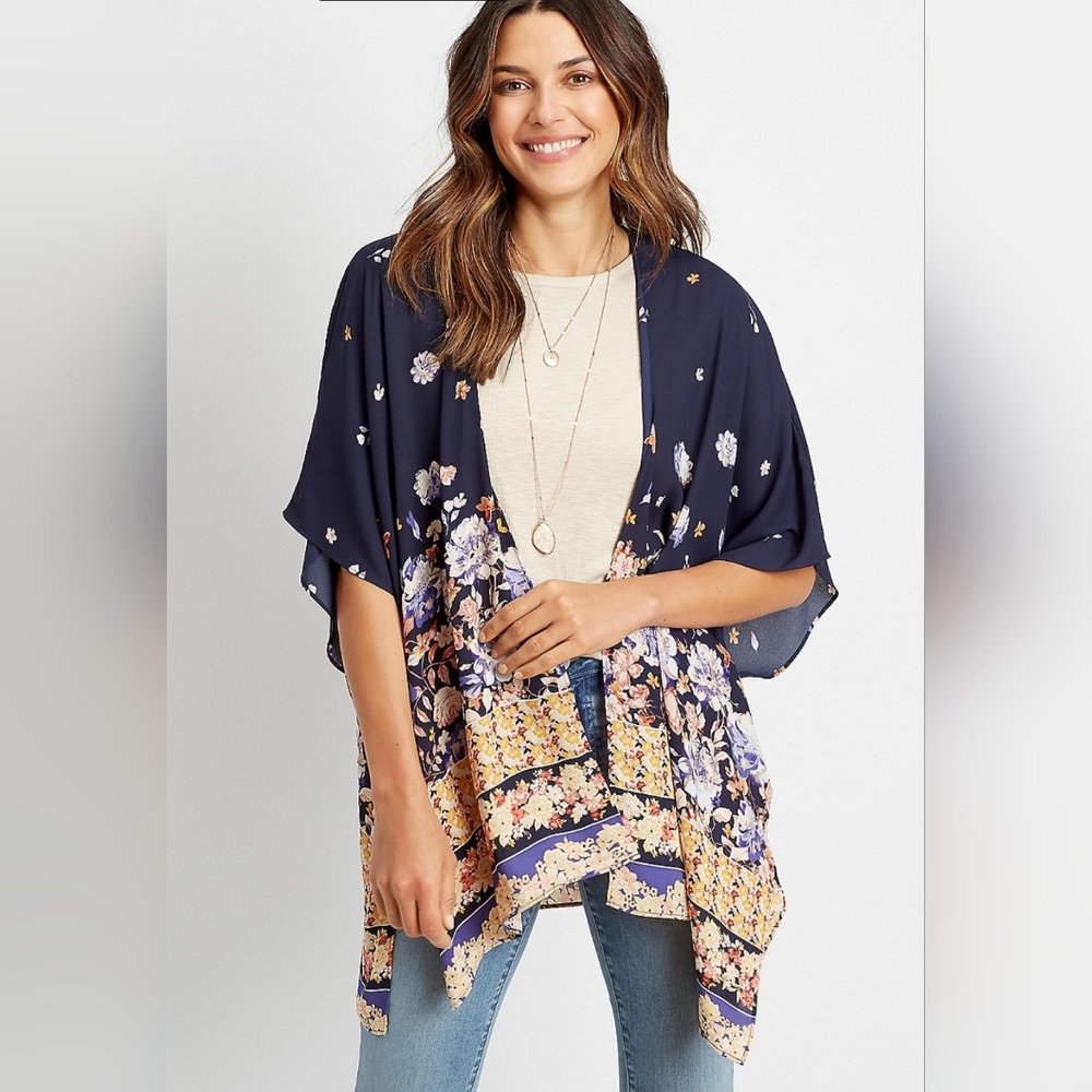 Maurices Navy‎ Floral Duster/Kimono/Cover Up